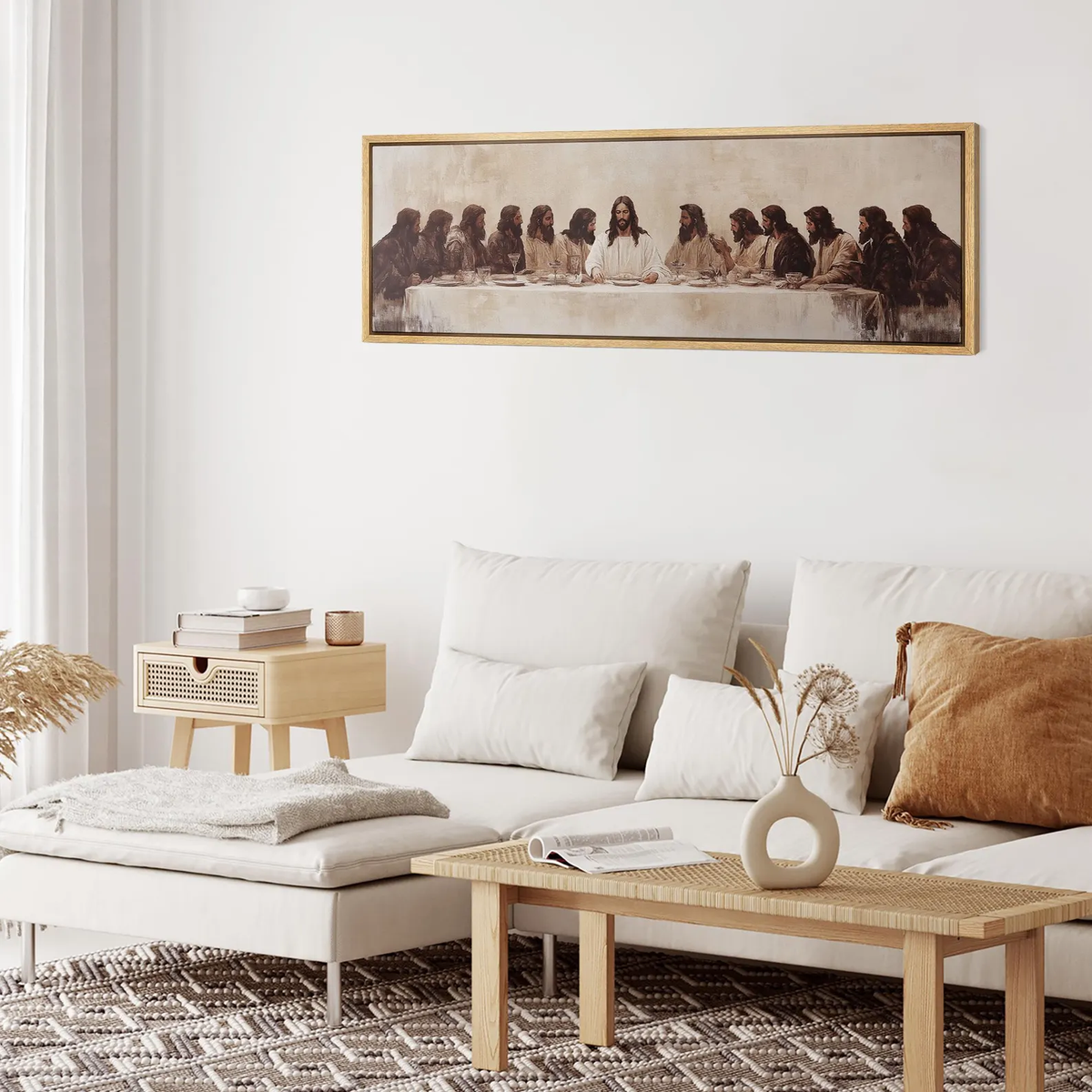 Large Framed Canvas The Last Supper Religious Wall Art Jesus Christ and Disciples Classic Biblical Painting Vintage Art Church Wall Decor