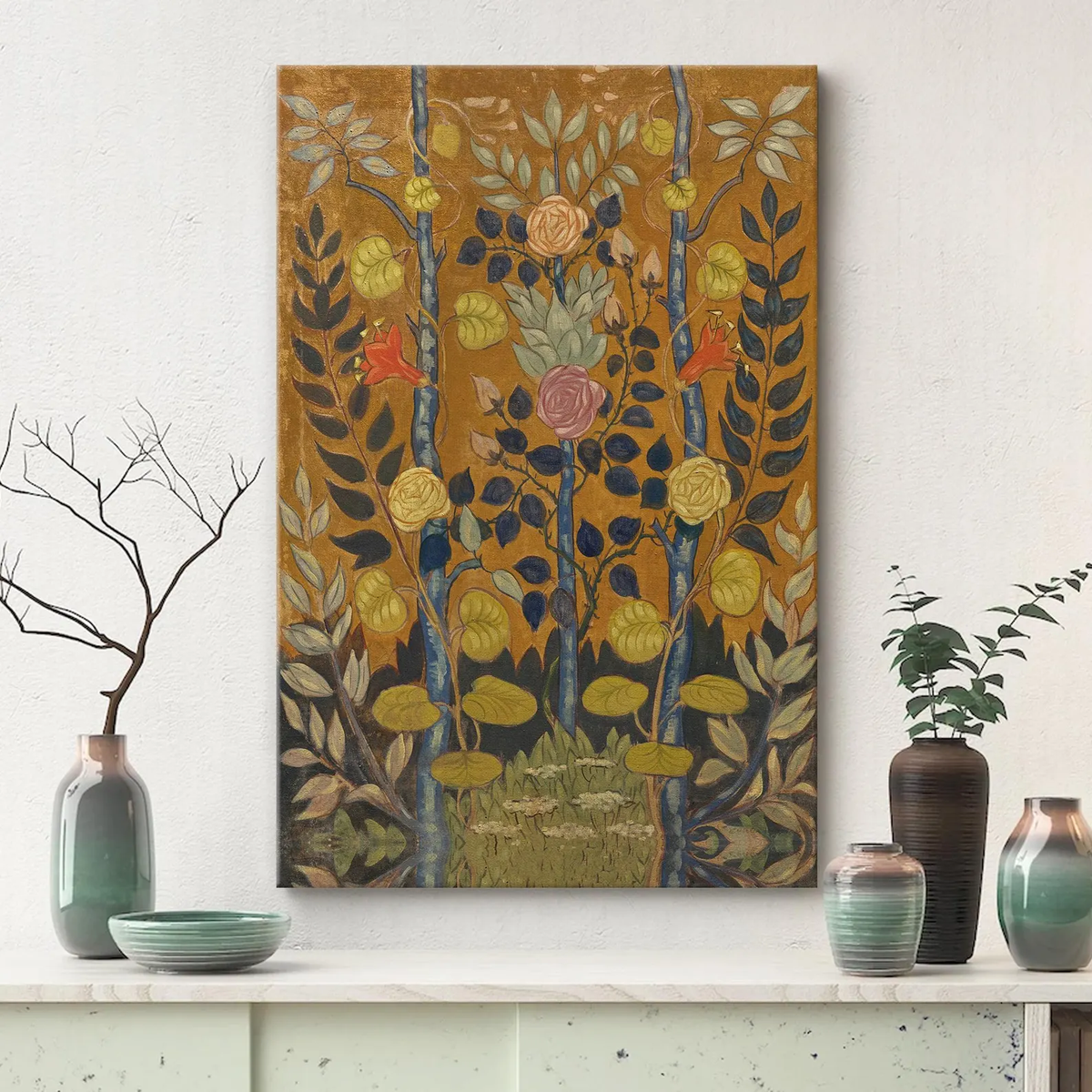 Framed Vintage Rose by Emile Bernard Wall Art, Folk Art Flower Canvas Print, Decorative Garden Artwork for Living Room Decor