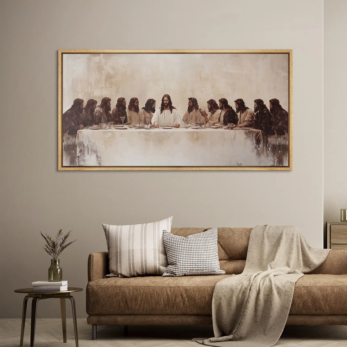 Large Framed Canvas The Last Supper Religious Wall Art Jesus Christ and Disciples Classic Biblical Painting Vintage Art Church Wall Decor